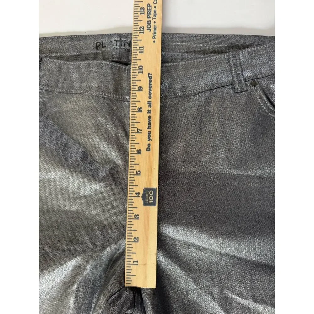 Chicos Platinum Size 3 Jeans Gray Silver Metallic Glimmer Stretch #7223